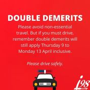 Please be advised Double Demerits are now in place as of 12:01am this morning. Be safe on our roads and take care. â¤ï¸