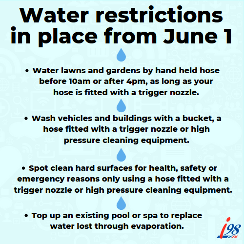 Level 1 water restrictions are in place from… | i98FM