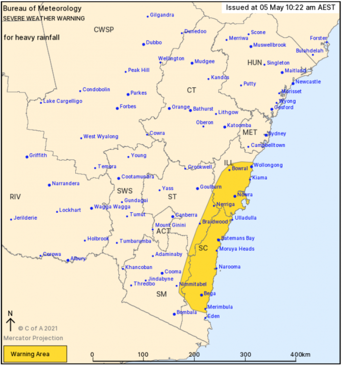 Severe weather warning for southern Illawarra