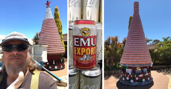 ‘Mad Bogan’ West Australian creates giant Christmas Tree from Emu Export cans
